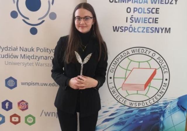 Laureatka 63. edycja Olimpiady Wiedzy o Polsce Świecie Współczesnym